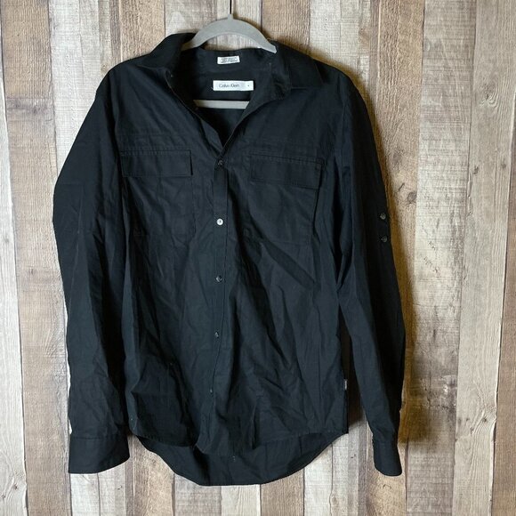 Calvin Klein Black Cotton Button Up Shirt - Picture 1 of 7